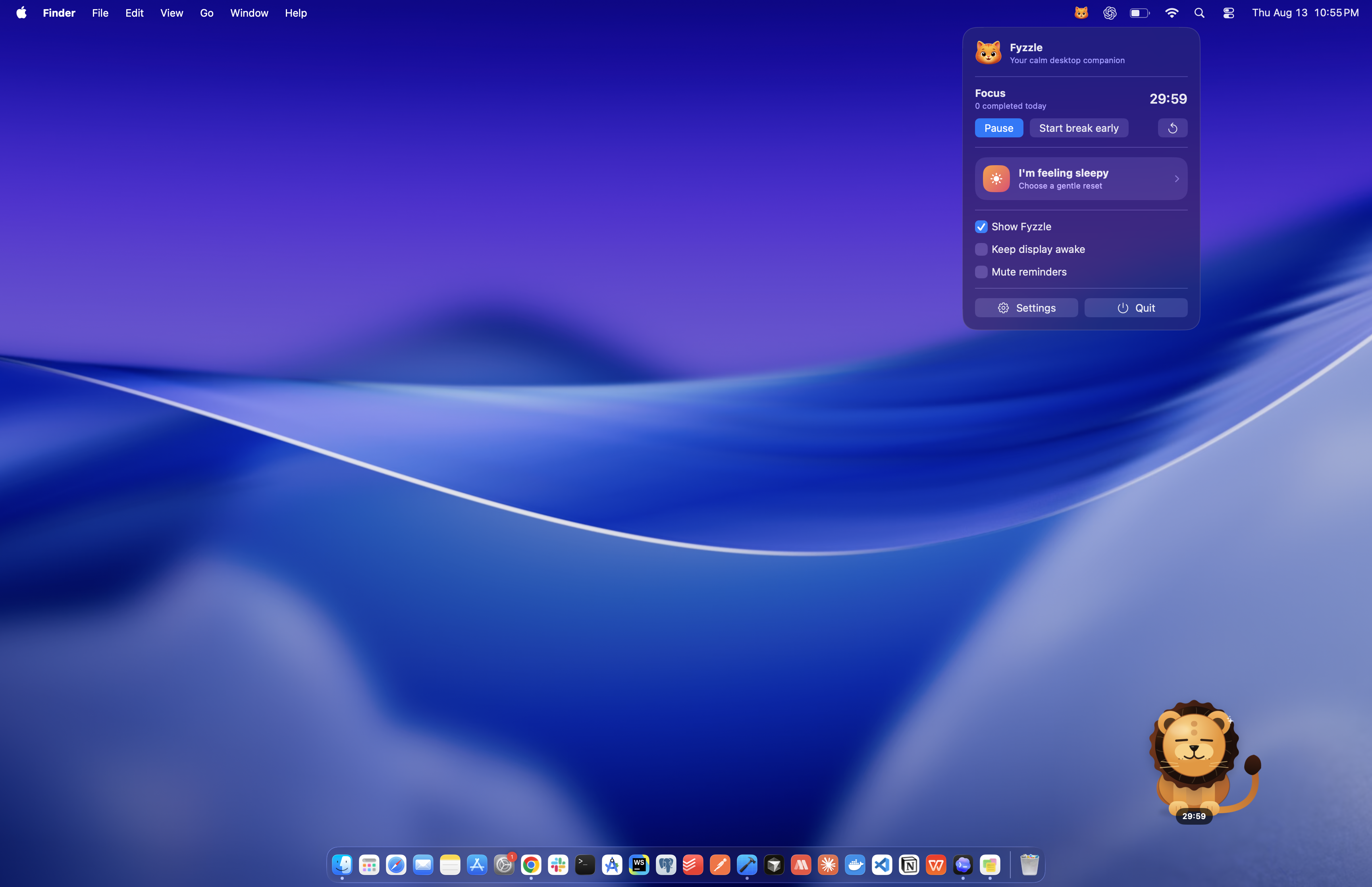 Fyzzle focus timer in the macOS menu bar