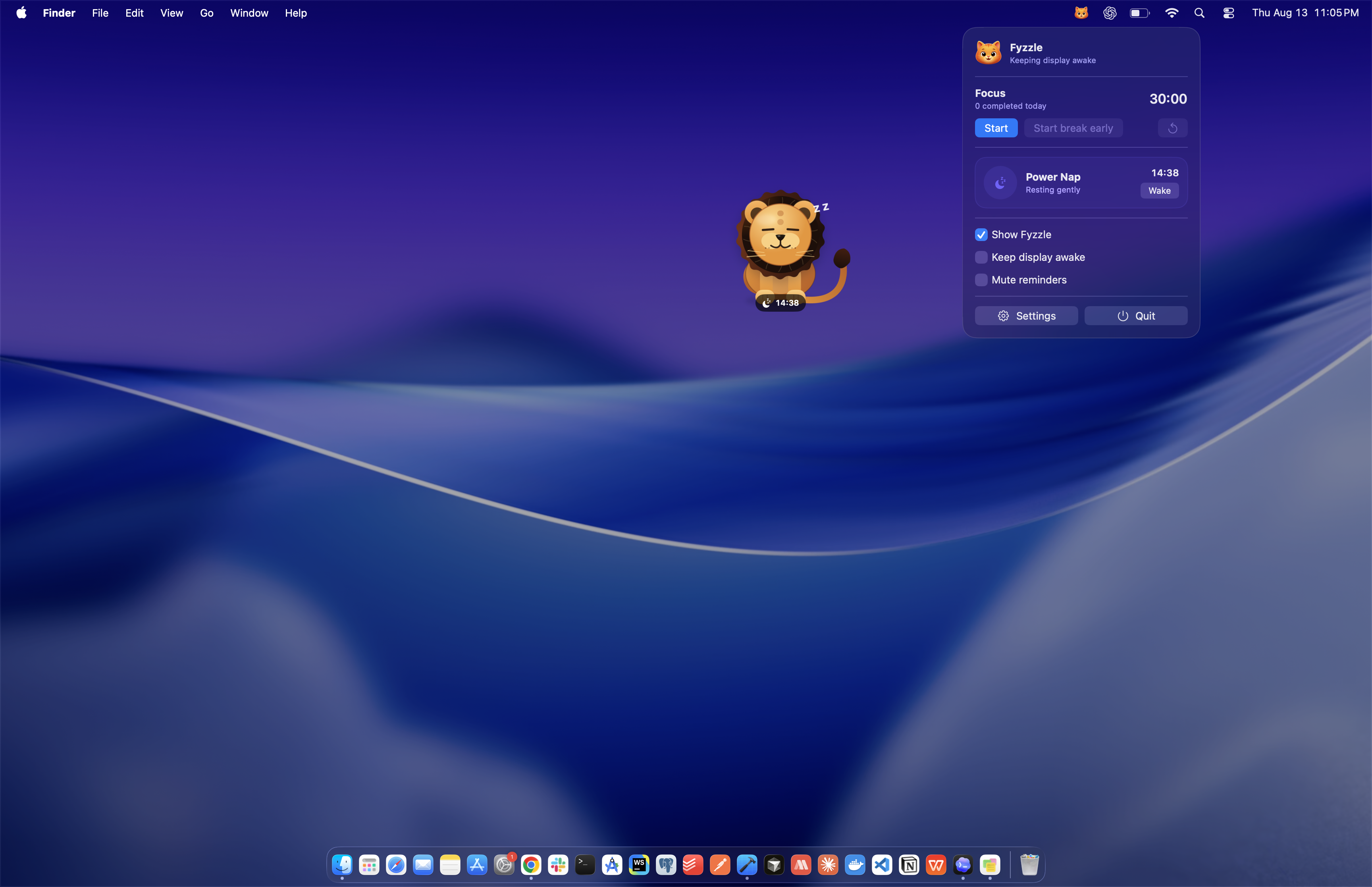 Fyzzle Power Nap running on a Mac desktop